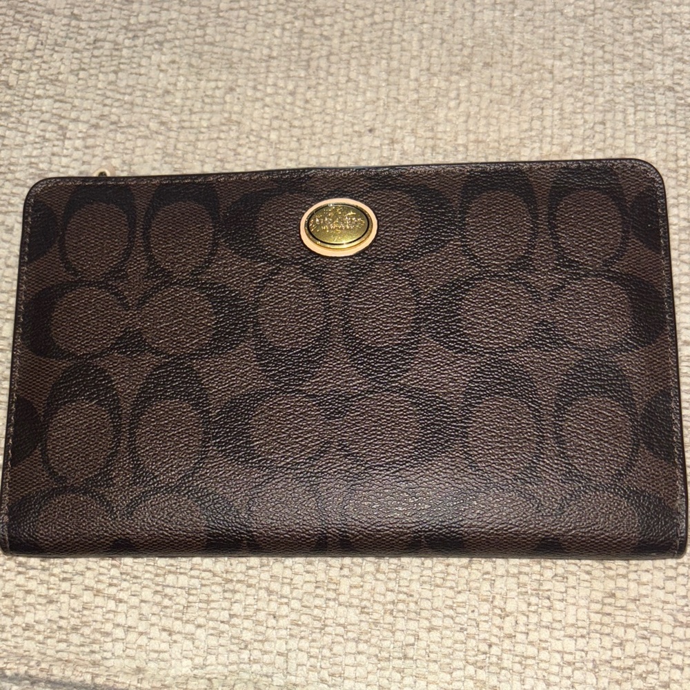 Coach Signature Brown Wallet with Gold Accent